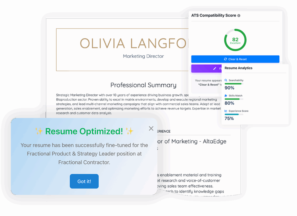 Tailored resume preview